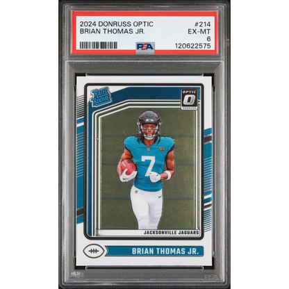 Graded 2024 Panini Donruss Optic Brian Thomas Jr. #214 Rookie RC Football Card PSA 6 Excellent | Hall of Fame Sports Memorabilia | vintageantiquesgifts.com