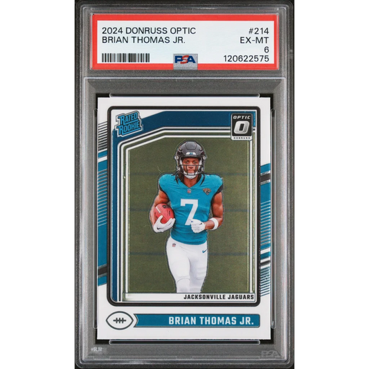 Graded 2024 Panini Donruss Optic Brian Thomas Jr. #214 Rookie RC Football Card PSA 6 Excellent | Hall of Fame Sports Memorabilia | vintageantiquesgifts.com