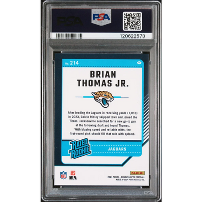 Graded 2024 Panini Donruss Optic Brian Thomas Jr. #214 Rookie RC Football Card PSA 9 Mint | PSA 9 Mint Graded Rookie Card | vintageantiquesgifts.com