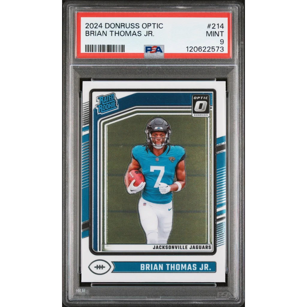 Graded 2024 Panini Donruss Optic Brian Thomas Jr. #214 Rookie RC Football Card PSA 9 Mint | Hall of Fame Sports Memorabilia | vintageantiquesgifts.com