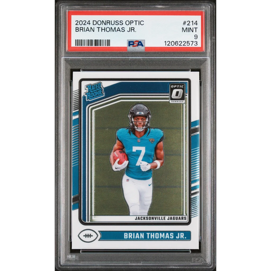 Graded 2024 Panini Donruss Optic Brian Thomas Jr. #214 Rookie RC Football Card PSA 9 Mint | Hall of Fame Sports Memorabilia | vintageantiquesgifts.com