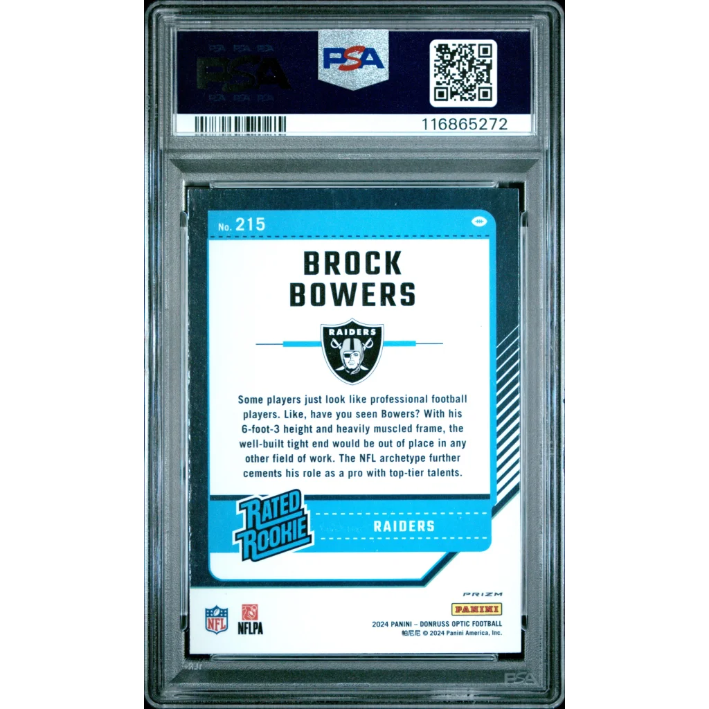 Graded PSA 10 2024 Panini Donruss Optic Brock Bowers #215 Purple Shock Rookie RC Card