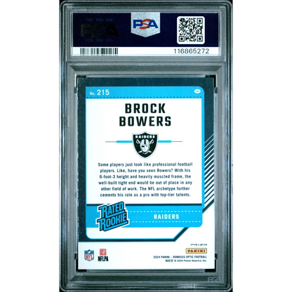 Graded PSA 10 2024 Panini Donruss Optic Brock Bowers #215 Purple Shock Rookie RC Card