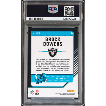 Graded 2024 Panini Donruss Optic Brock Bowers #215 Rookie RC Football Card PSA 10 Gem Mint | PSA 10 Gem Mint Graded Rookie Card | vintageantiquesgifts.com