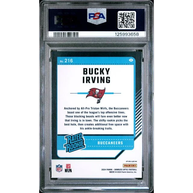 Graded 2024 Panini Donruss Optic Bucky Irving #216 Purple Shock Rookie RC Football Card PSA 10 Gem Mint | PSA 10 Gem Mint Graded Rookie Card | vintageantiquesgifts.com