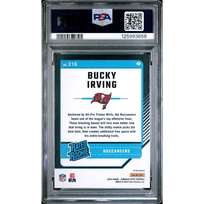 Graded 2024 Panini Donruss Optic Bucky Irving #216 Purple Shock Rookie RC Football Card PSA 10 Gem Mint | PSA 10 Gem Mint Graded Rookie Card | vintageantiquesgifts.com