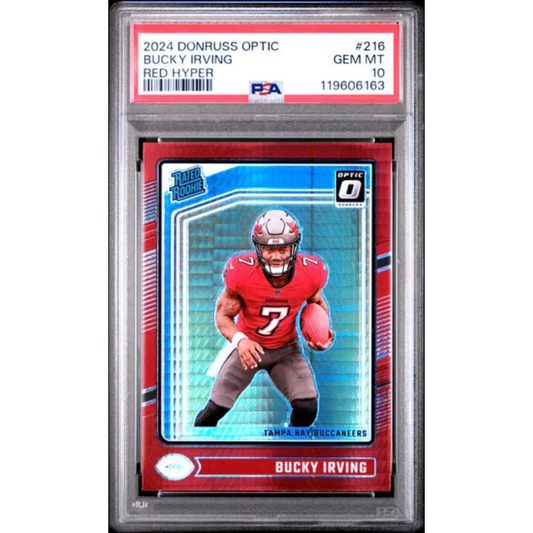 Graded 2024 Panini Donruss Optic Bucky Irving #216 Red Hyper Rookie RC Football Card PSA 10 Gem Mint | Hall of Fame Sports Memorabilia | vintageantiquesgifts.com