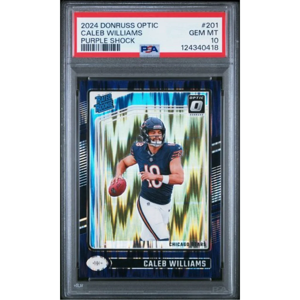 Graded 2024 Panini Donruss Optic Caleb Williams #201 Purple Shock Rookie RC Football Card PSA 10 Gem Mint | Hall of Fame Sports Memorabilia | vintageantiquesgifts.com