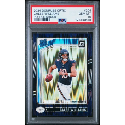 Graded 2024 Panini Donruss Optic Caleb Williams #201 Purple Shock Rookie RC Football Card PSA 10 Gem Mint | Hall of Fame Sports Memorabilia | vintageantiquesgifts.com