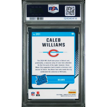 Graded 2024 Panini Donruss Optic Caleb Williams #201 Purple Shock Rookie RC Football Card PSA 10 Gem Mint | PSA 10 Gem Mint Graded Rookie Card | vintageantiquesgifts.com