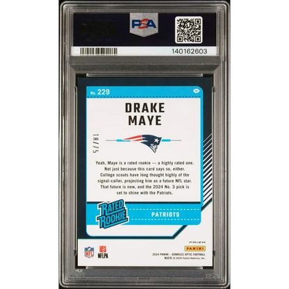 Graded 2024 Panini Donruss Optic Drake Maye #229 /75 Electricity RC PSA 9