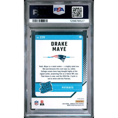 Graded 2024 Panini Donruss Optic Drake Maye #229 Green Hyper Rookie RC Football Card PSA 10 Gem Mint | PSA 10 Gem Mint Graded Rookie Card | vintageantiquesgifts.com