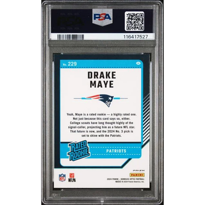 Graded 2024 Panini Donruss Optic Drake Maye #229 Holo Rookie RC Football Card PSA 9 Mint | PSA 9 Mint Graded Rookie Card | vintageantiquesgifts.com