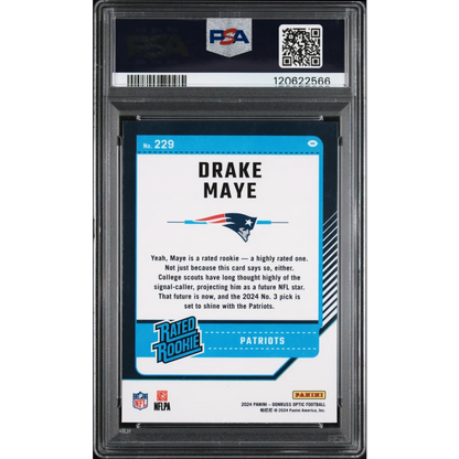 Graded PSA 10 Gem Mint 2024 Panini Donruss Optic Drake Maye Rookie Card