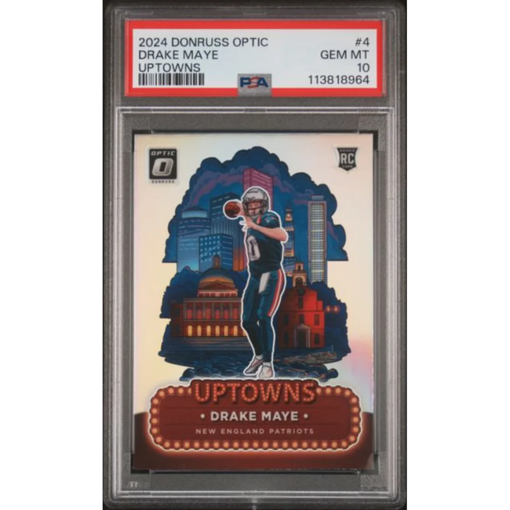 Graded 2024 Panini Donruss Optic Drake Maye #4 Uptowns Rookie RC Football Card PSA 10 Gem Mint | Hall of Fame Sports Memorabilia | vintageantiquesgifts.com