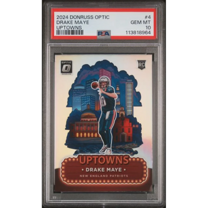 Graded 2024 Panini Donruss Optic Drake Maye #4 Uptowns Rookie RC Football Card PSA 10 Gem Mint | Hall of Fame Sports Memorabilia | vintageantiquesgifts.com