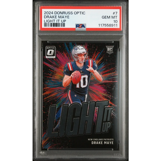 Graded 2024 Panini Donruss Optic Drake Maye #7 Light It Up Rookie RC Football Card PSA 10 Gem Mint | Hall of Fame Sports Memorabilia | vintageantiquesgifts.com