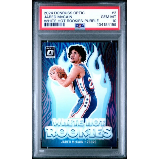 Graded 2024 Panini Donruss Optic Jared McCain 2 White Hot Rookies Purple Rookie RC Basketball Card PSA 10 Gem Mint | Hall of Fame Sports Memorabilia | vintageantiquesgifts.com