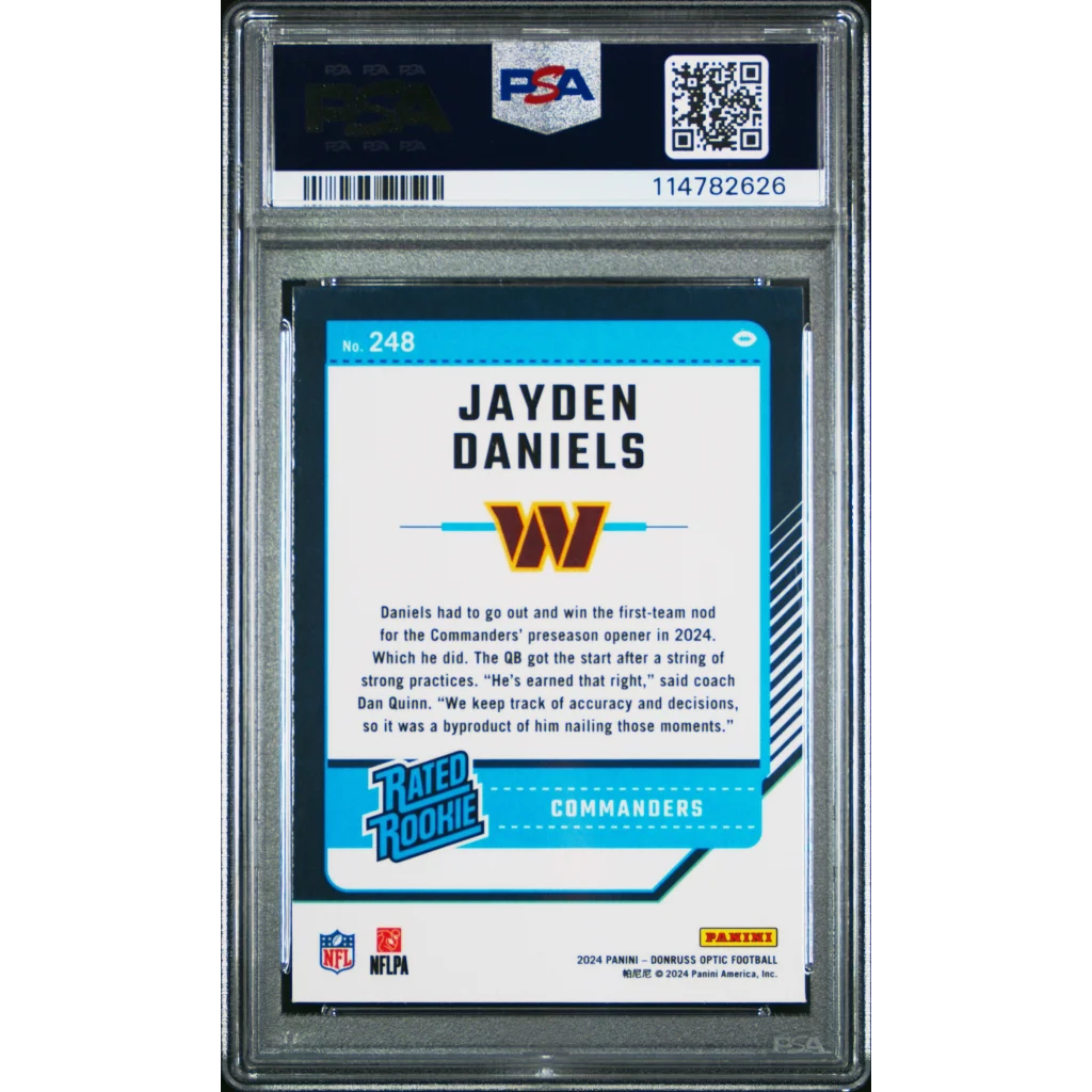 Graded 2024 Panini Donruss Optic Jayden Daniels #248 Rookie RC Football Card PSA 10 Gem Mint | PSA 10 Gem Mint Graded Rookie Card | vintageantiquesgifts.com