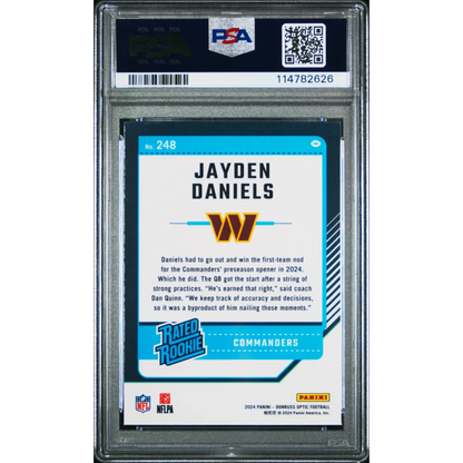 Graded 2024 Panini Donruss Optic Jayden Daniels #248 Rookie RC Football Card PSA 10 Gem Mint | PSA 10 Gem Mint Graded Rookie Card | vintageantiquesgifts.com