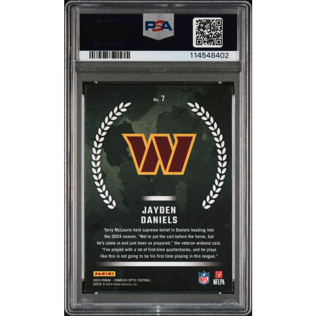 Collectible Jayden Daniels Rookie Recruits Optic Card graded and sealed by PSA