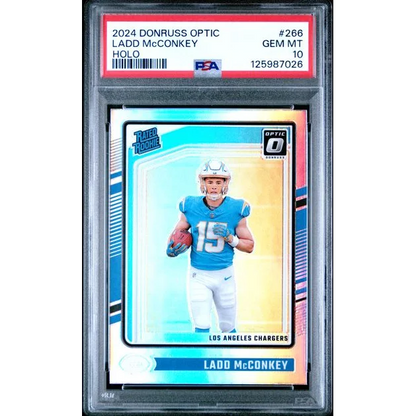 Graded 2024 Panini Donruss Optic #266 Ladd McConkey Holo Rookie PSA 10