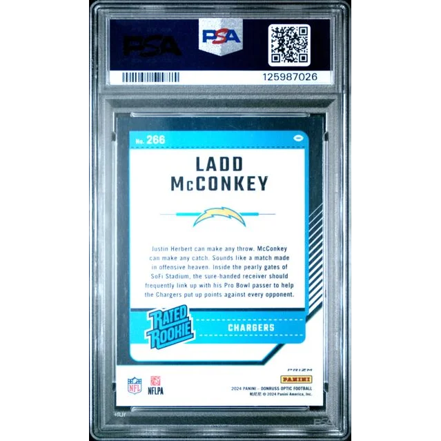 PSA 10 Graded 2024 Panini Donruss Optic Ladd McConkey #266 Holo Rookie Card