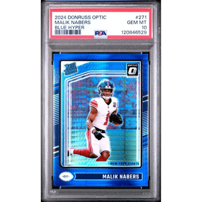 Graded PSA 10 2024 Donruss Optic #271 Malik Nabers Blue Hyper Rookie Giants RC