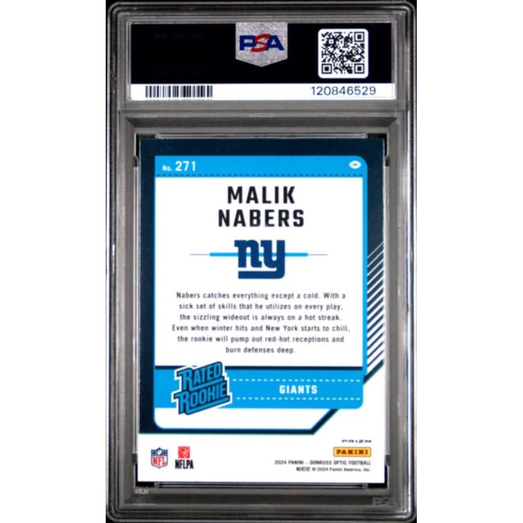 Graded 2024 Panini Donruss Optic Malik Nabers Blue Hyper Rookie PSA 10