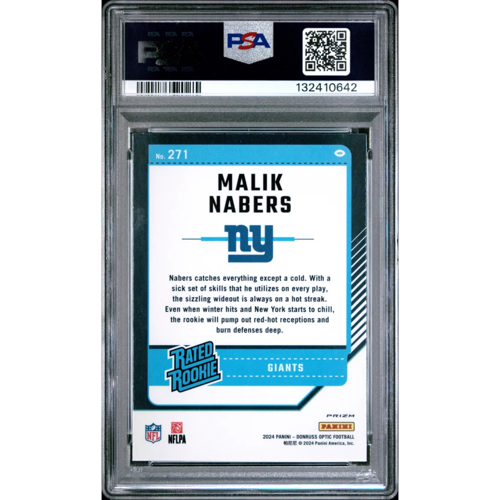 Graded 2024 Panini Donruss Optic Malik Nabers #271 Holo Rookie RC Football Card PSA 8 NM-MT | PSA 8 NM-MT Graded Rookie Card | vintageantiquesgifts.com