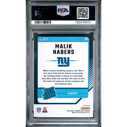 Graded 2024 Panini Donruss Optic Malik Nabers #271 Holo Rookie RC Football Card PSA 8 NM-MT | PSA 8 NM-MT Graded Rookie Card | vintageantiquesgifts.com
