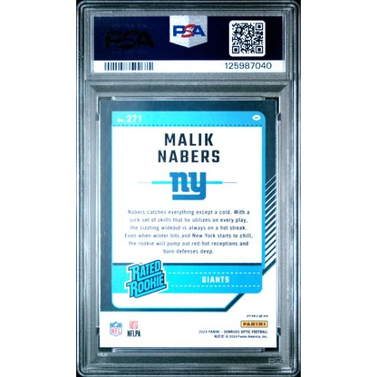 Graded 2024 Panini Donruss Optic Malik Nabers #271 Pink Rookie RC Football Card PSA 10 Gem Mint | PSA 10 Gem Mint Graded Rookie Card | vintageantiquesgifts.com