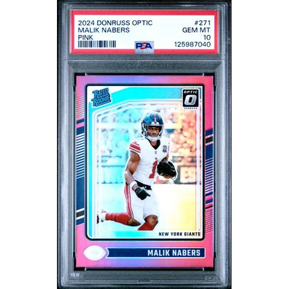 Graded 2024 Panini Donruss Optic Malik Nabers #271 Pink Rookie RC Football Card PSA 10 Gem Mint | Hall of Fame Sports Memorabilia | vintageantiquesgifts.com