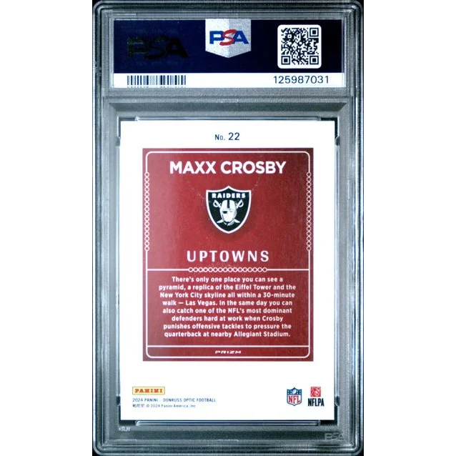 Graded 2024 Panini Donruss Optic Maxx Crosby #22 Uptowns Football Card PSA 10 Gem Mint