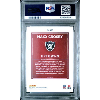 Graded 2024 Panini Donruss Optic Maxx Crosby #22 Uptowns Football Card PSA 10 Gem Mint