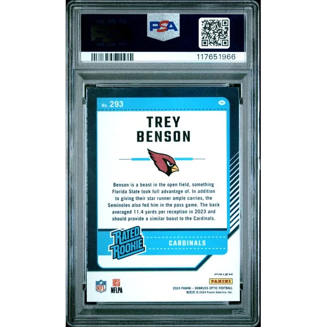 Graded 2024 Panini Donruss Optic Trey Benson #293 Green Velocity Rookie RC PSA 10