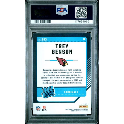 Graded 2024 Panini Donruss Optic Trey Benson #293 Green Velocity Rookie RC PSA 10