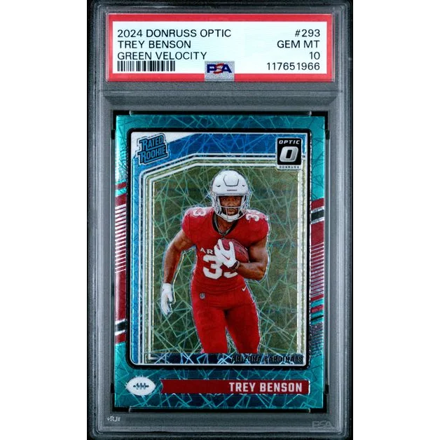 Graded 2024 Panini Donruss Optic Trey Benson #293 Green Velocity Rookie PSA 10