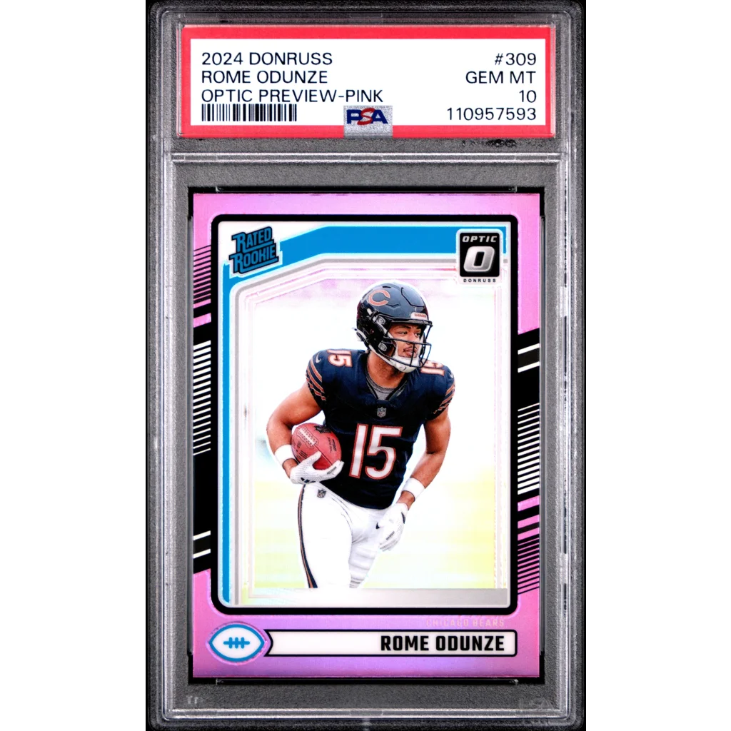 Graded PSA 10 2024 Panini Donruss Rome Odunze Optic Pink Rookie Card