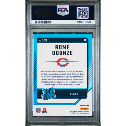 Graded PSA 10 Rome Odunze Red Wave Rookie Card in perfect Gem Mint condition