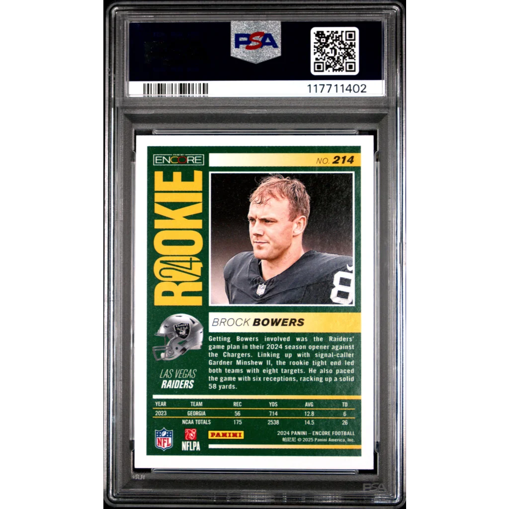 Graded PSA 9 Mint 2024 Panini Encore Brock Bowers Raiders Rookie Card