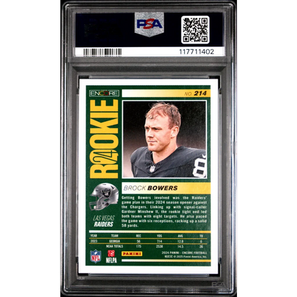 Graded PSA 9 Mint 2024 Panini Encore Brock Bowers Raiders Rookie Card