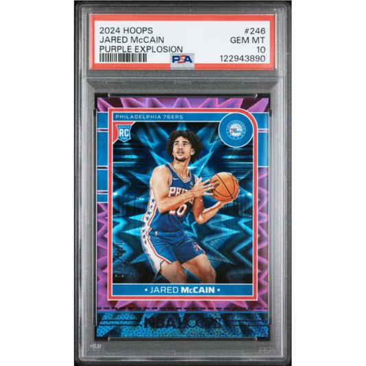 Graded 2024 Panini Hoops Jared McCain #246 Purple Explosion /110 Rookie RC Basketball Card PSA 10 Gem Mint | Hall of Fame Sports Memorabilia | vintageantiquesgifts.com