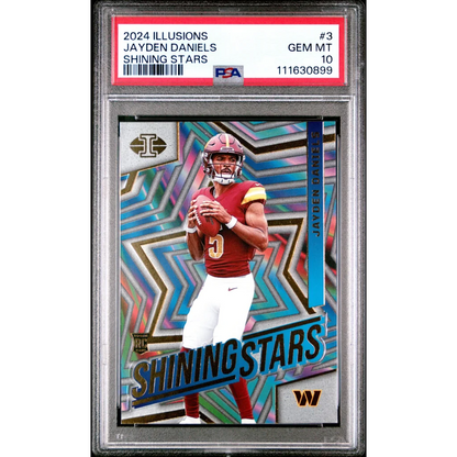 Graded 2024 Panini Illusions Jayden Daniels #3 Shining Stars Rookie RC Football Card PSA 10 Gem Mint | Hall of Fame Sports Memorabilia | vintageantiquesgifts.com