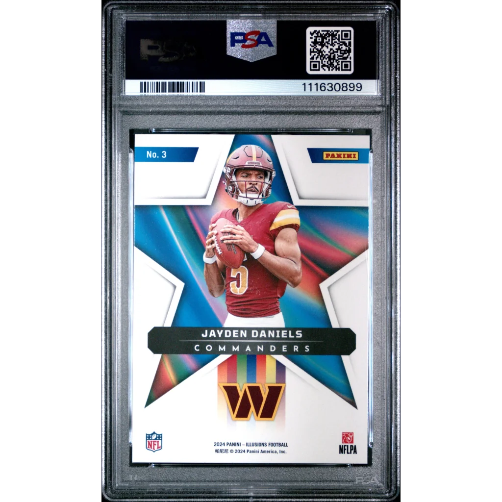 PSA Graded Jayden Daniels Shining Stars Illusions football card on display