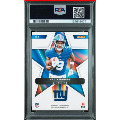 Graded 2024 Panini Illusions Malik Nabers #5 Shining Stars Rookie RC Football Card PSA 10 Gem Mint | PSA 10 Gem Mint Graded Rookie Card | vintageantiquesgifts.com