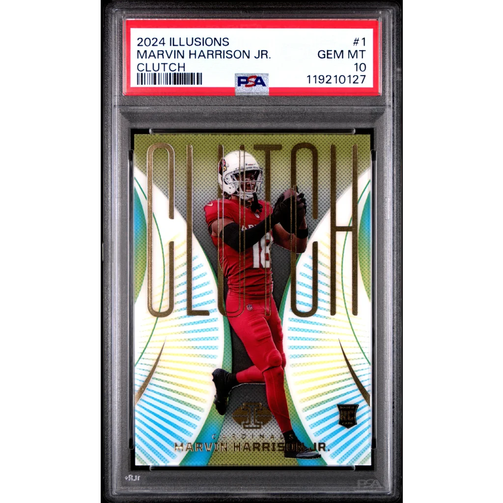Graded 2024 Panini Illusions Marvin Harrison Jr #1 Clutch Rookie RC Football Card PSA 10 Gem Mint | Hall of Fame Sports Memorabilia | vintageantiquesgifts.com