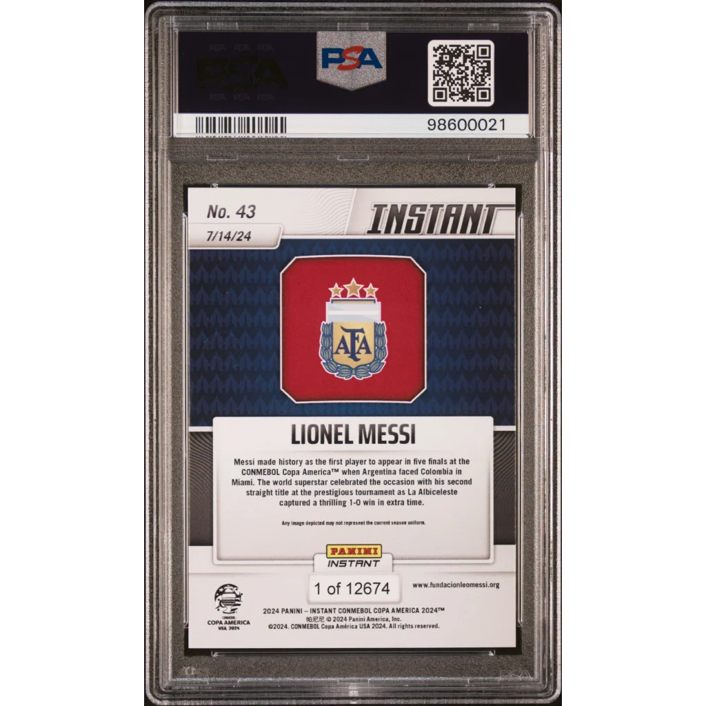 Graded Lionel Messi Panini Instant trading card PSA GEM MT 10 by Sports Authenticator