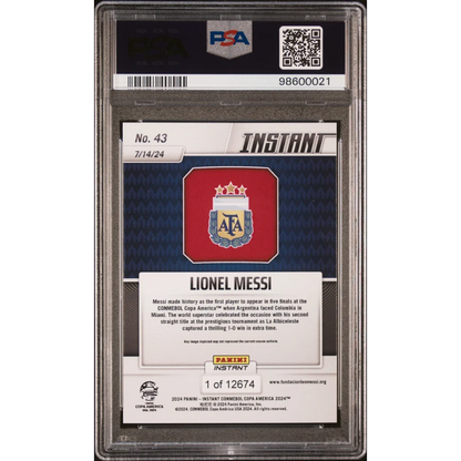 Graded Lionel Messi Panini Instant trading card PSA GEM MT 10 by Sports Authenticator
