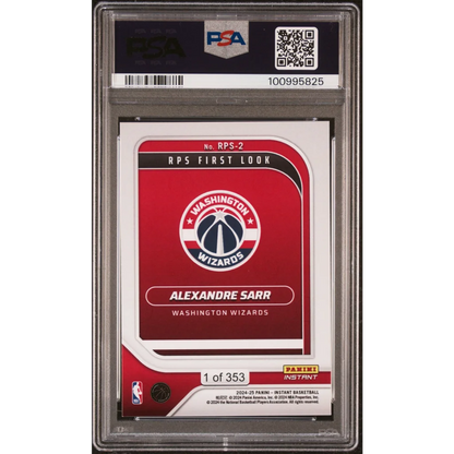 Graded PSA 9 2024 Panini Instant Alexandre Sarr Wizards Rookie RC Card in Red White Slab